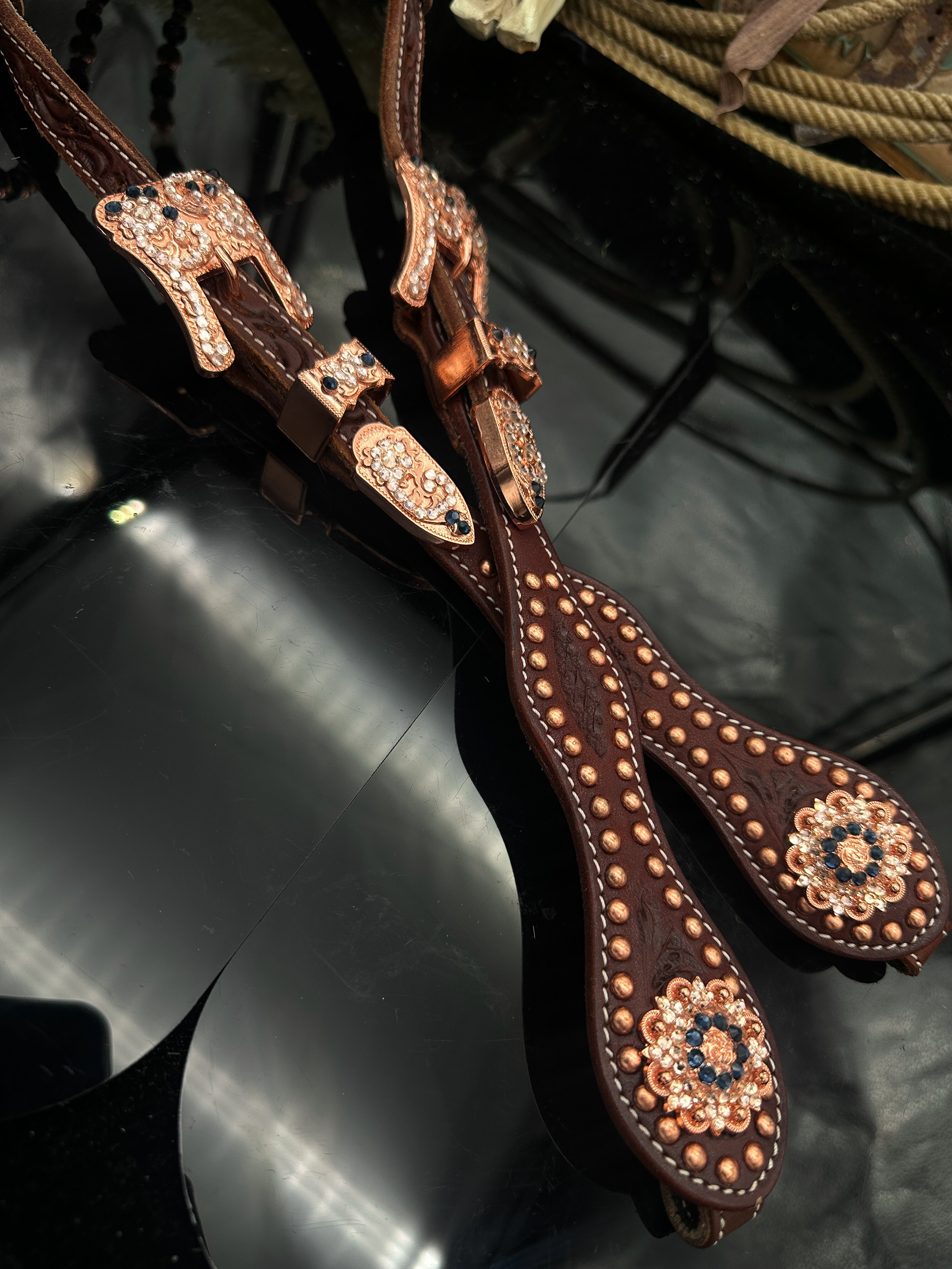 Premium | Dark chestnut hoofdstel | Montana Rose