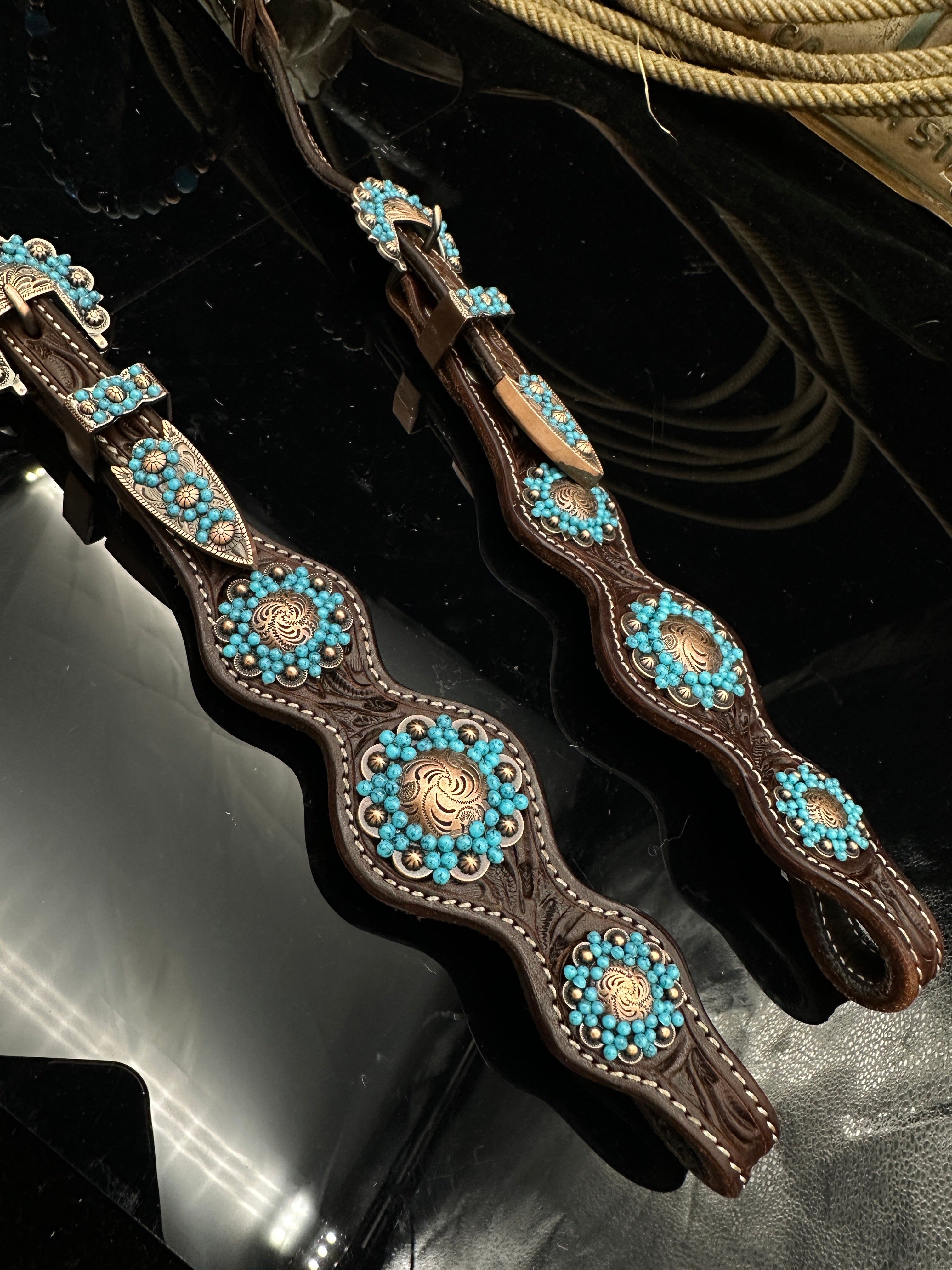 Premium | Dark borwn hoofdstel | Turkoois