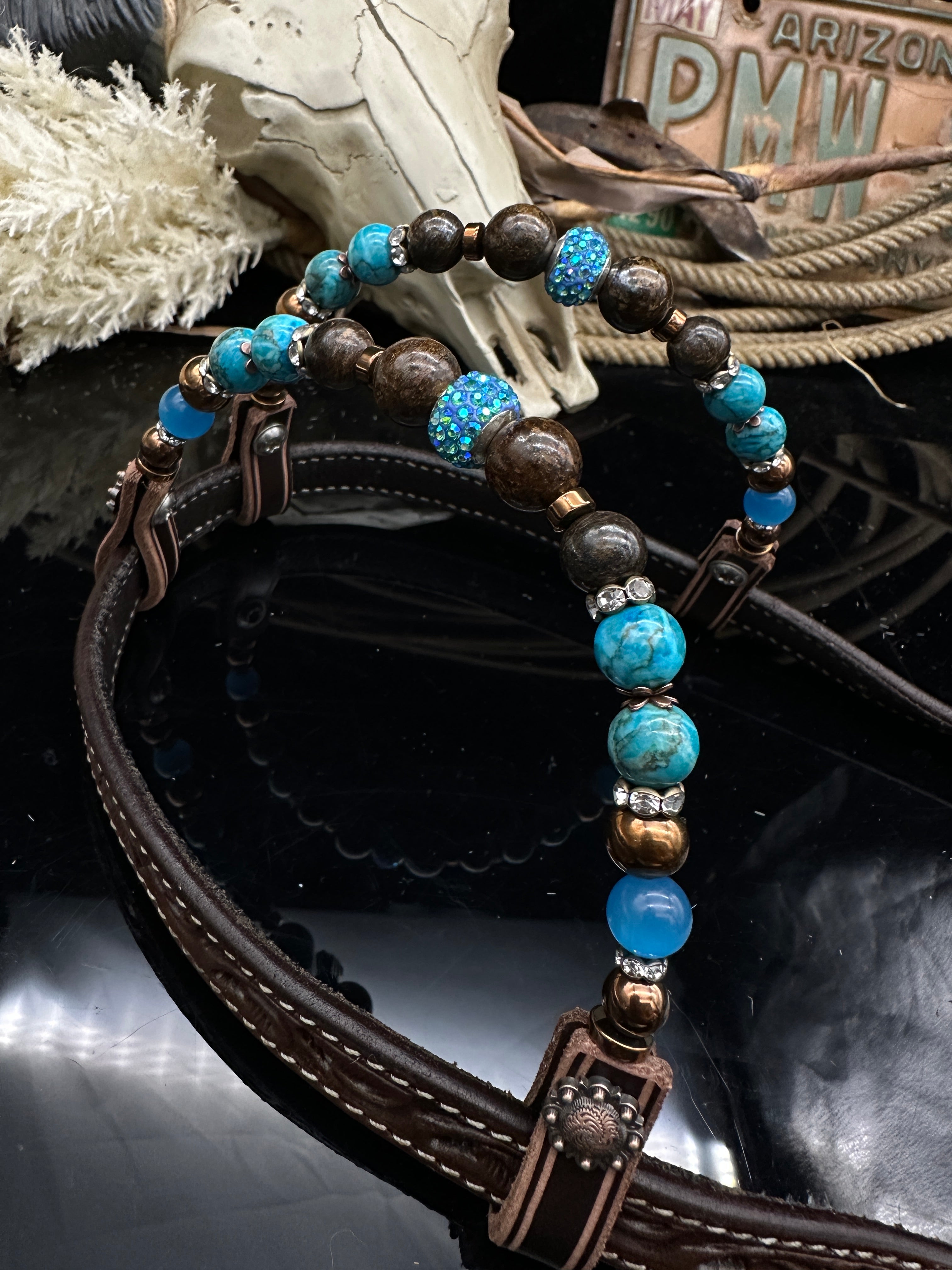 Premium | Dark borwn hoofdstel | Turkoois