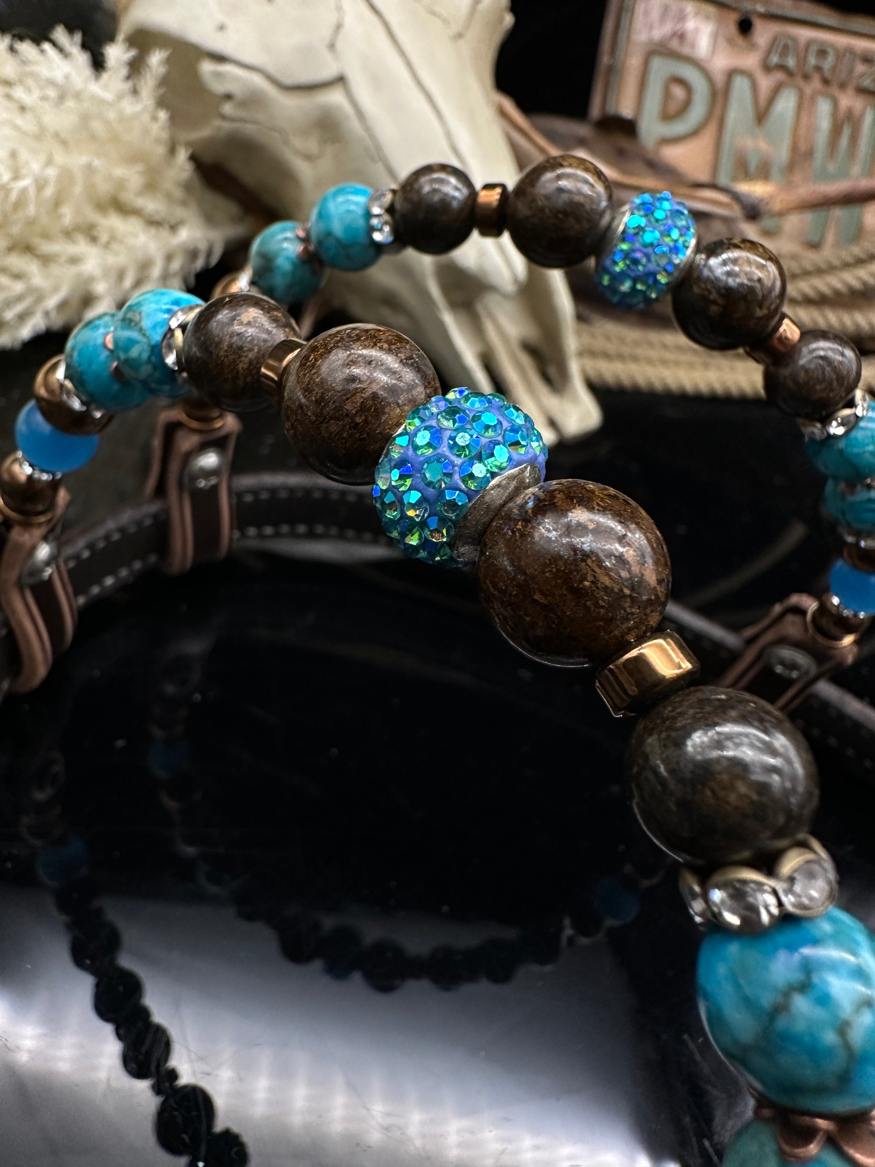 Premium | Dark borwn hoofdstel | Turkoois