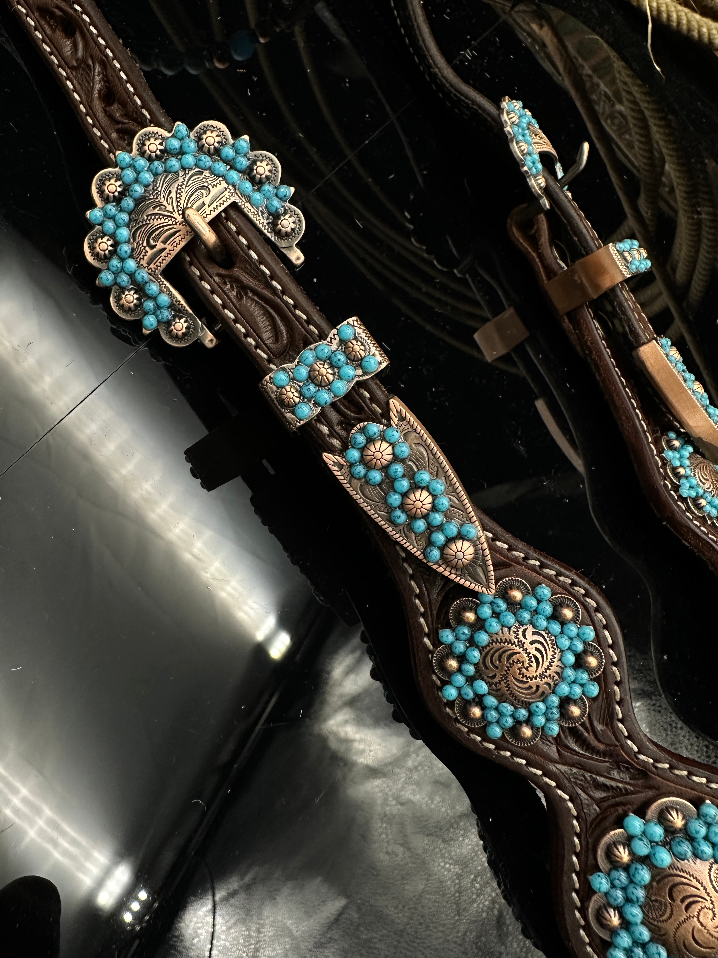 Premium | Dark borwn hoofdstel | Turkoois
