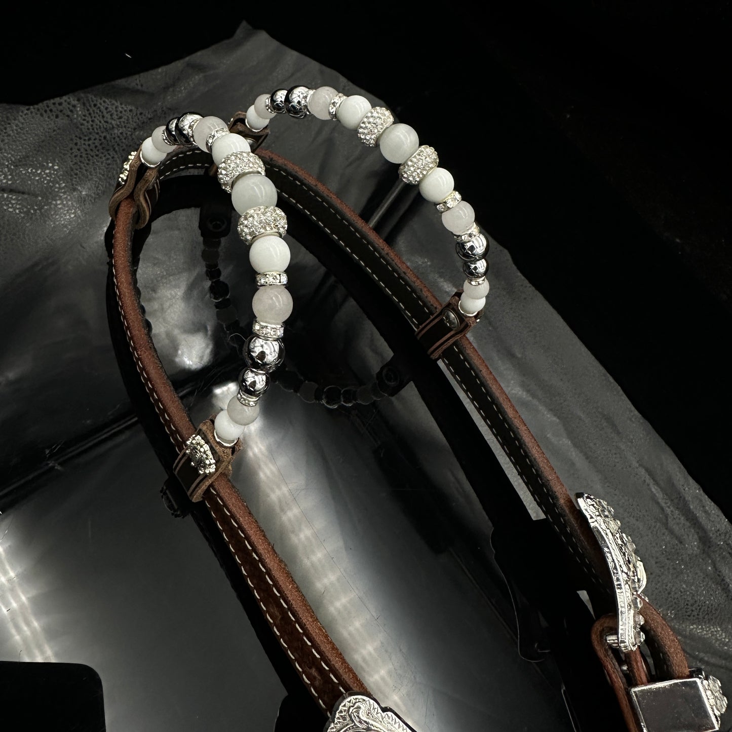 Dark Chestnut double ear hoofdstel - Silver