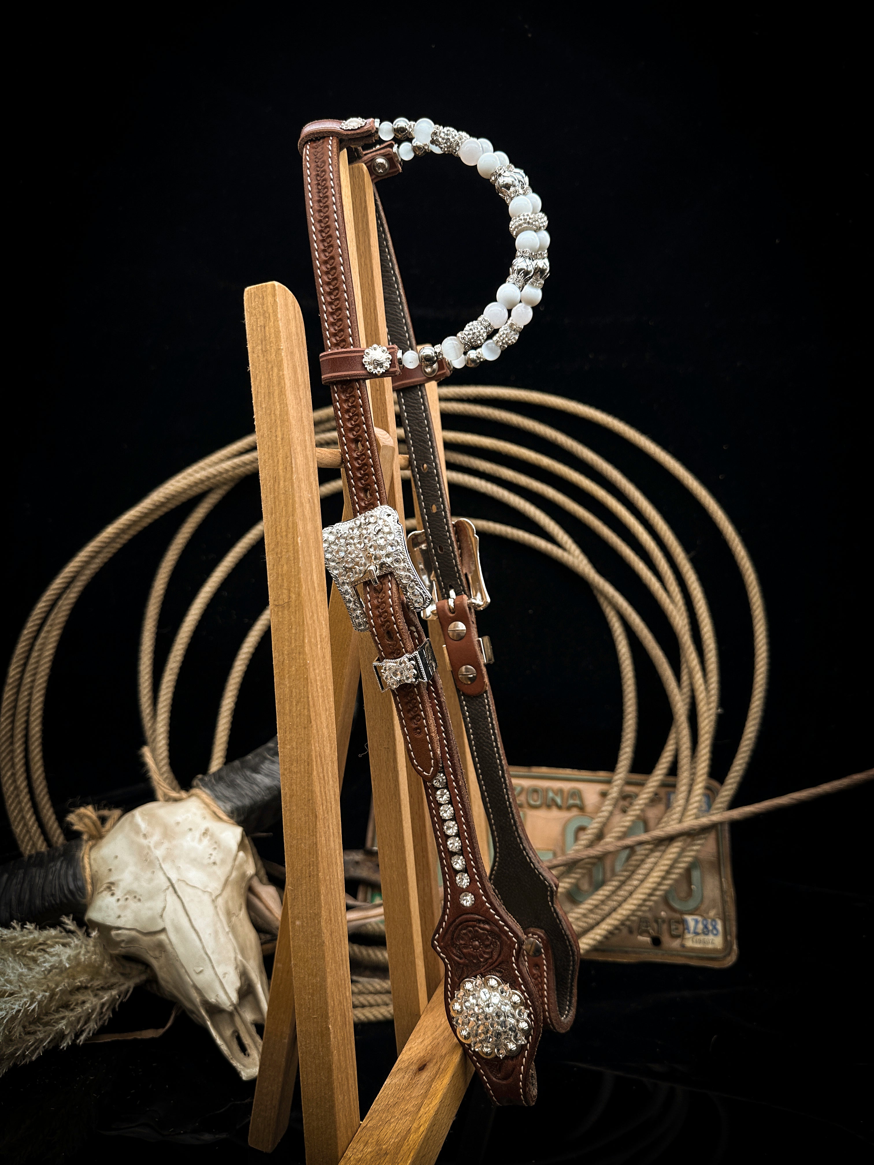Premium | Chestnut hoofdstel | Silver & White