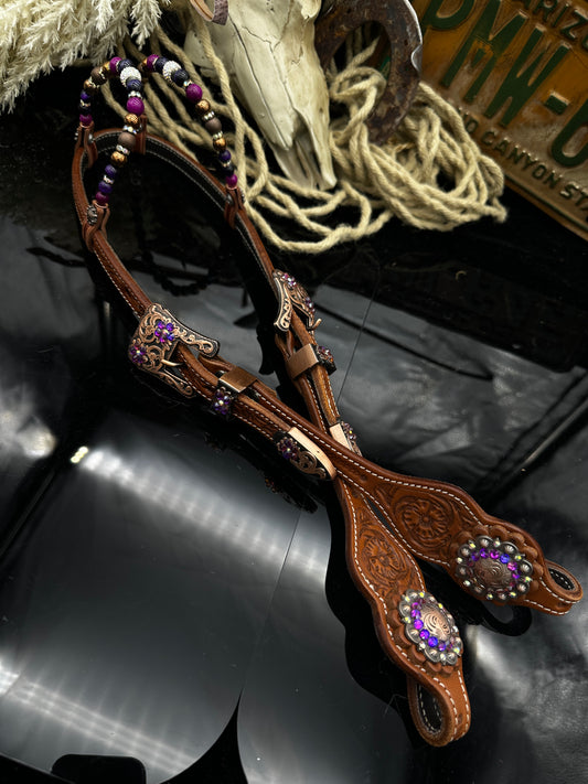 Einzigartiger kastanienbrauner Show-Kopfschmuck – Pink &amp; Lila 