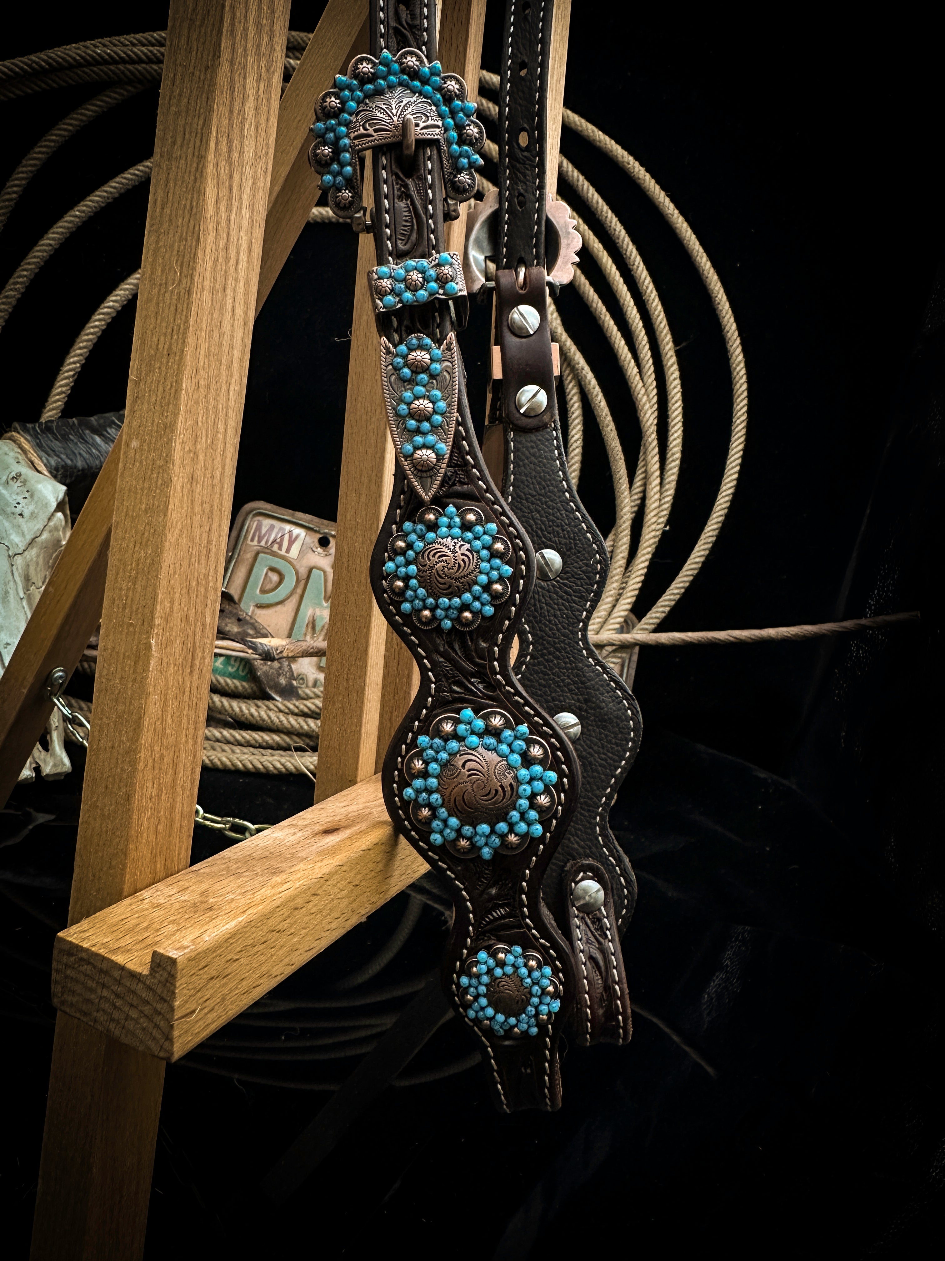 Premium | Dark borwn hoofdstel | Turkoois