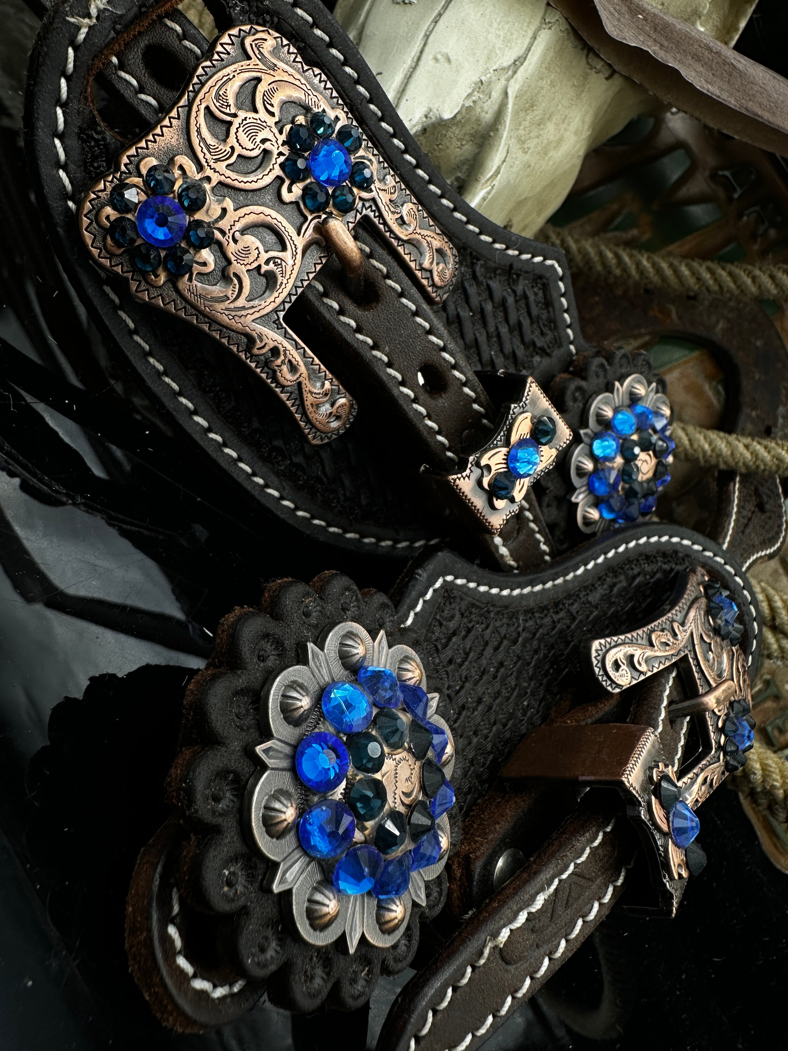 Premium | Dunkelbraun | Kupfer &amp; blaue Sporenriemen