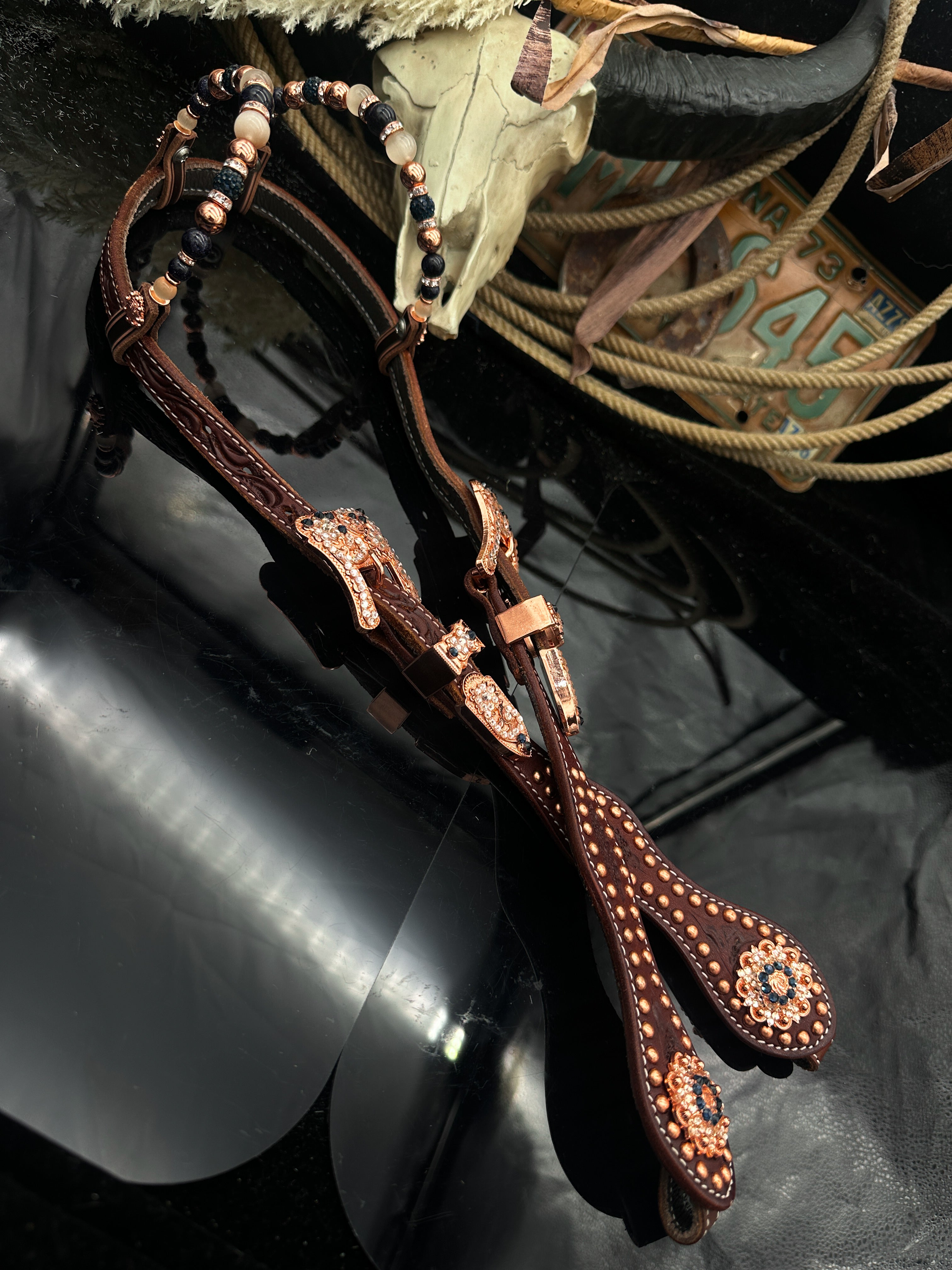 Premium | Dark chestnut hoofdstel | Montana Rose
