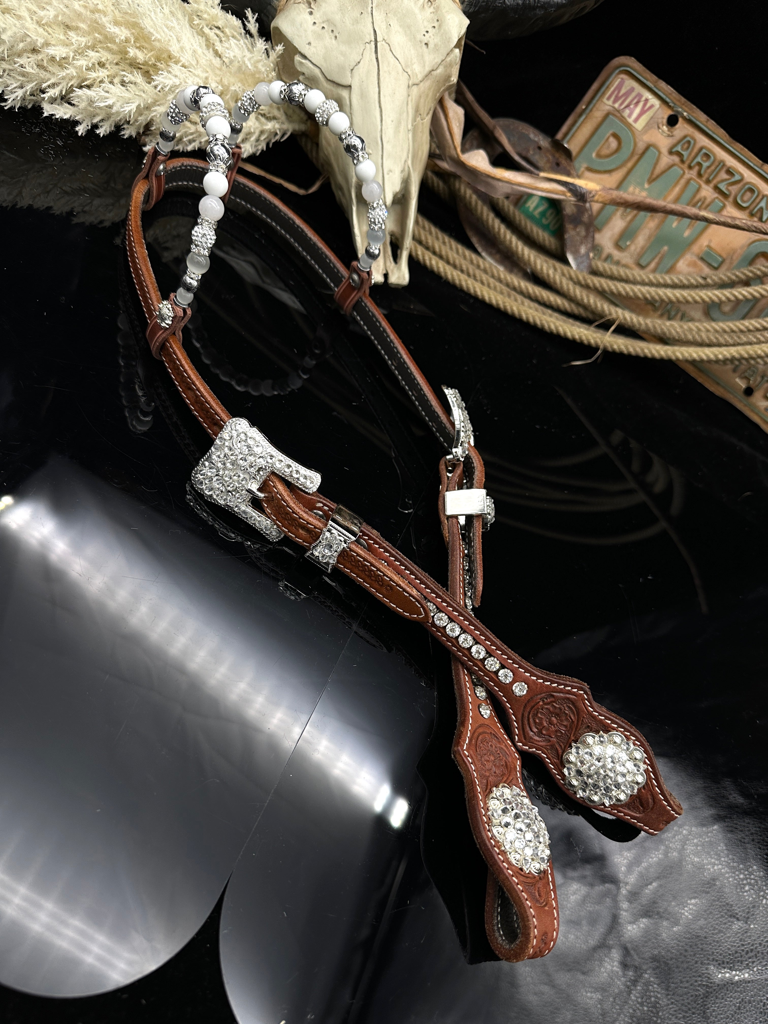 Premium | Chestnut hoofdstel | Silver & White
