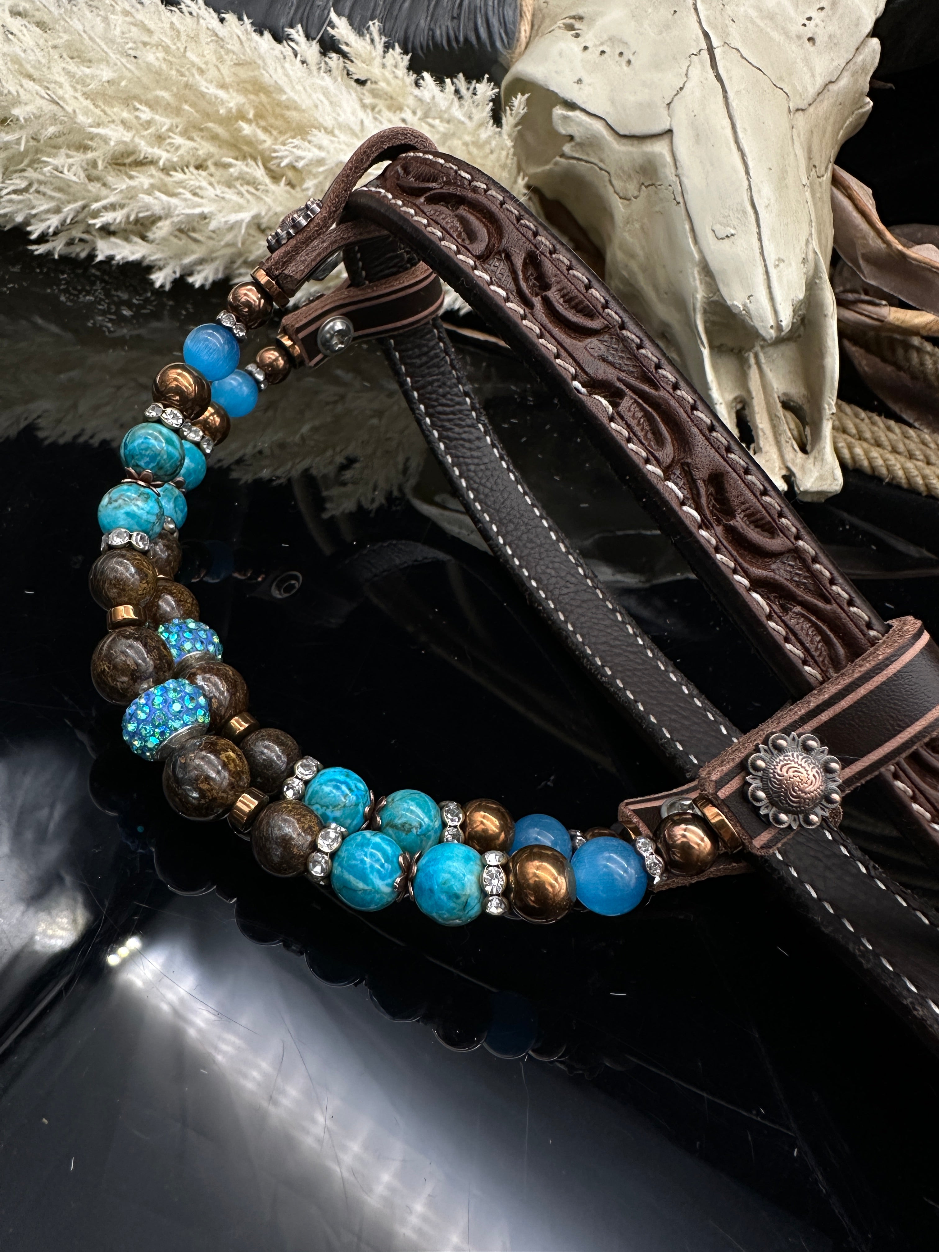Premium | Dark borwn hoofdstel | Turkoois