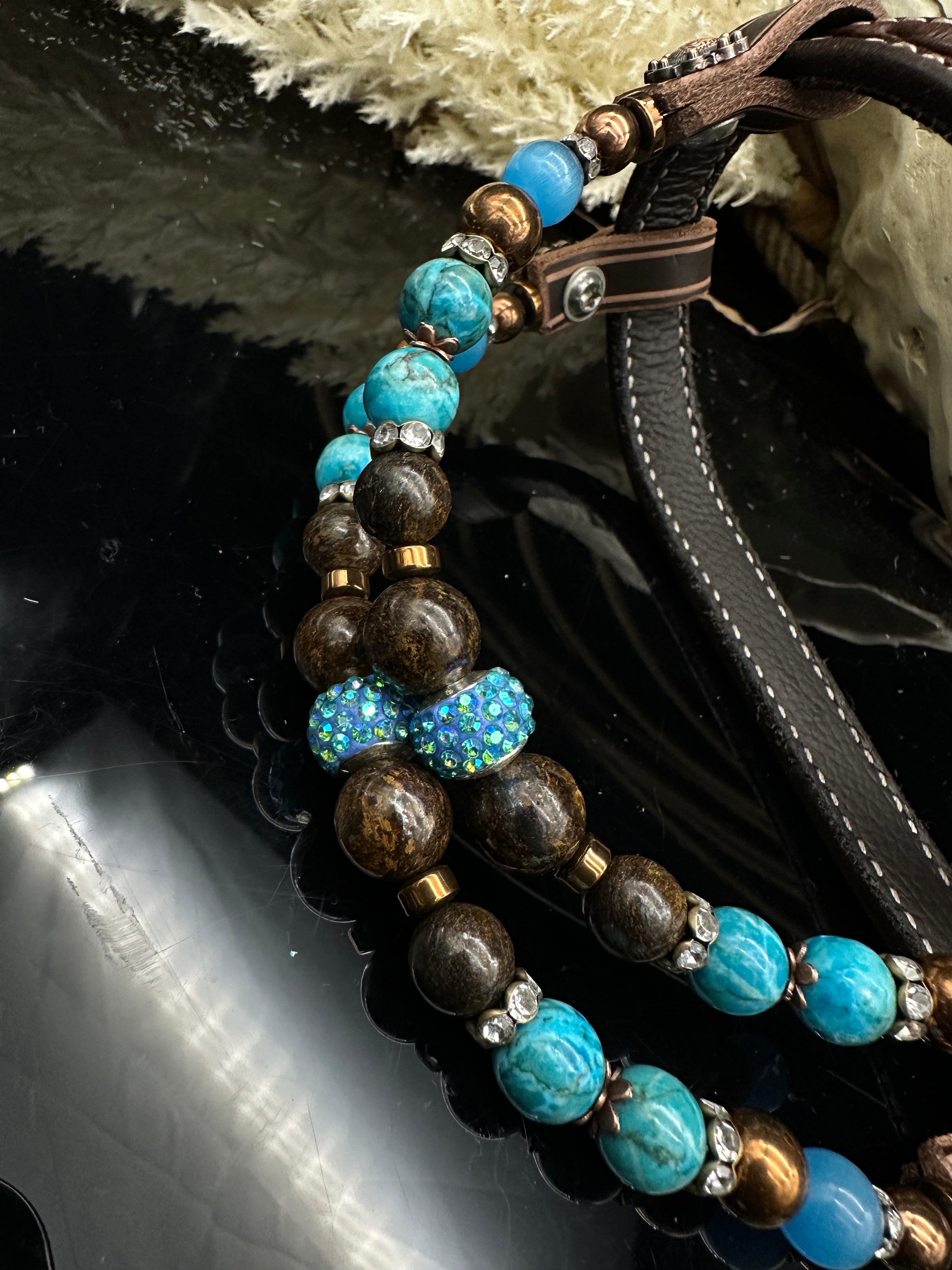 Premium | Dark borwn hoofdstel | Turkoois