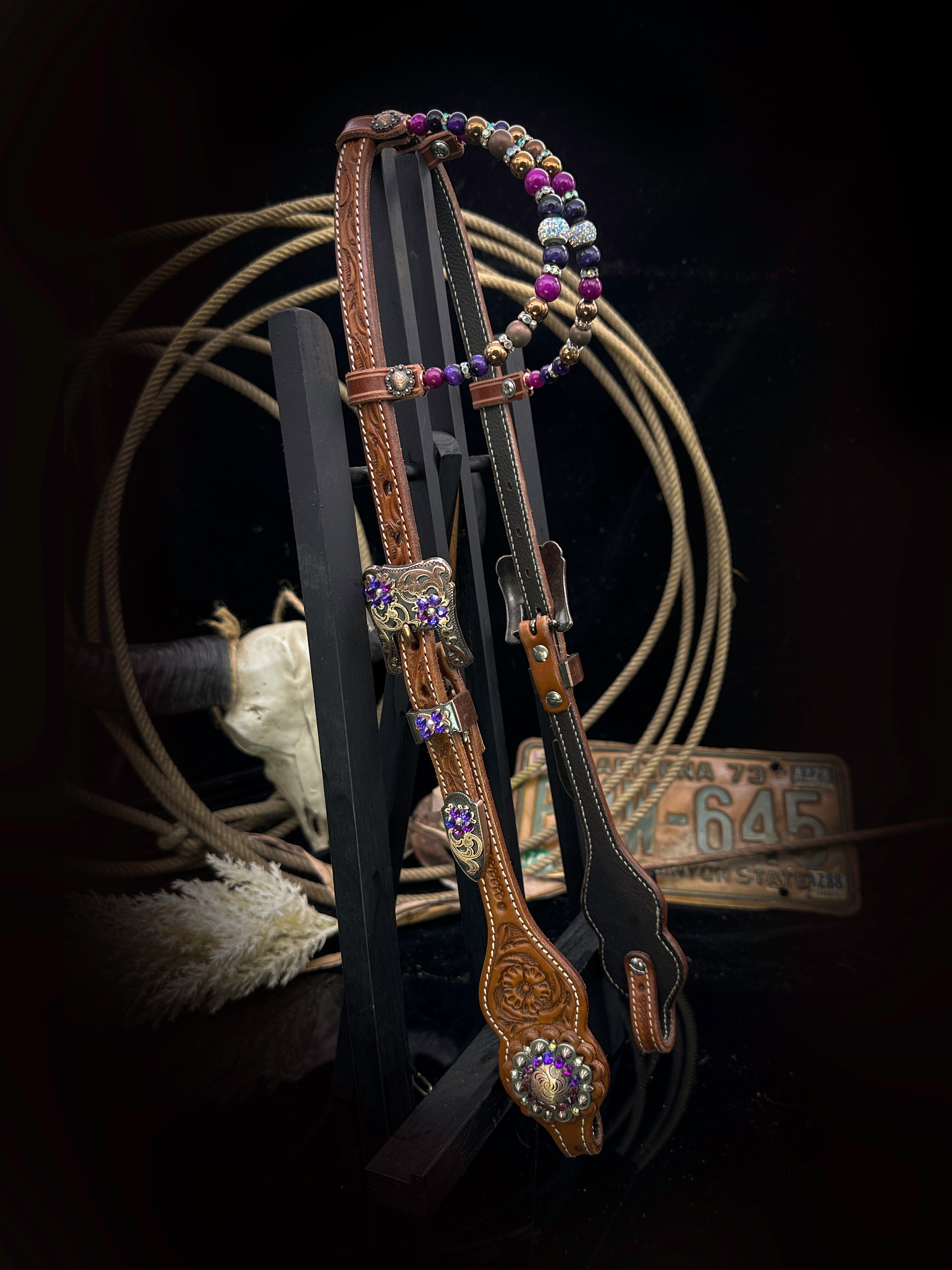 Premium | Chestnut western Hoofdstel | Pink & Purple