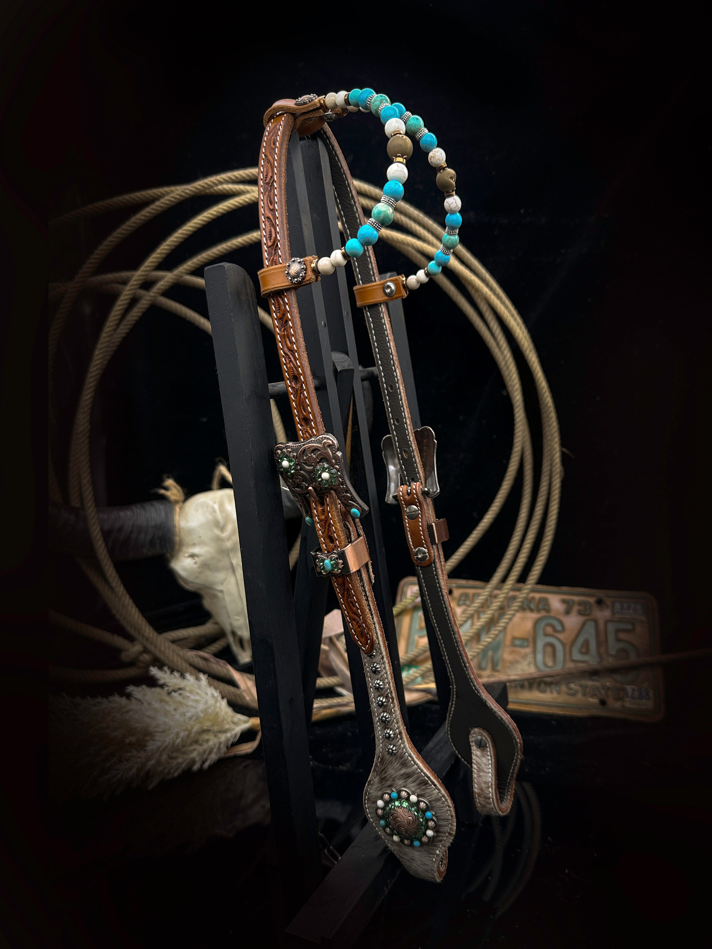 Premium | Aniek Chestnut western hoofdstel | Turkoois
